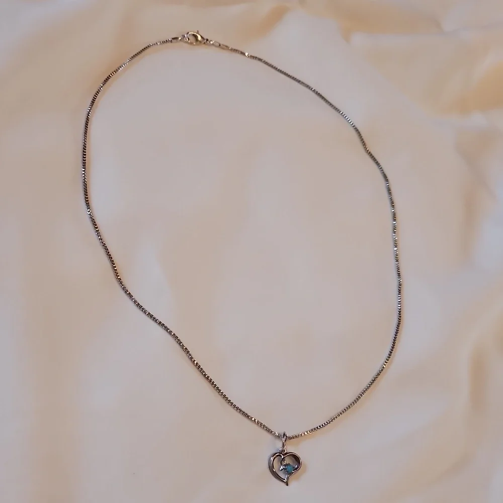 Silver Heart Pendant Necklace with Turquoise Accent, 20